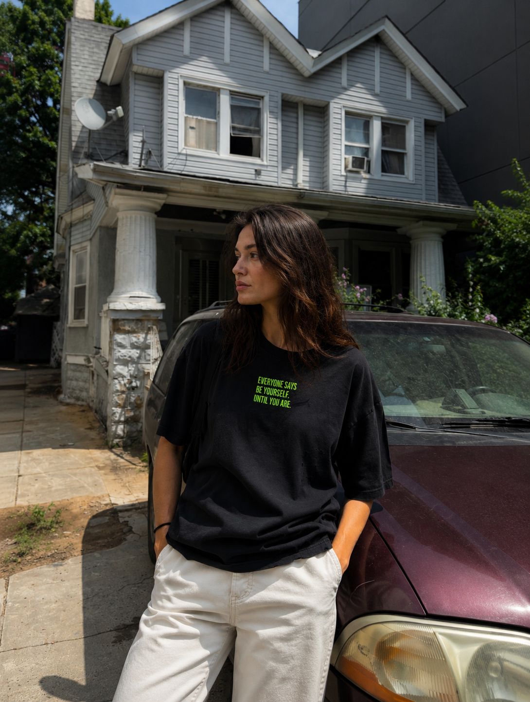 Everyone says be yourself - Short Length  Distressed Tee