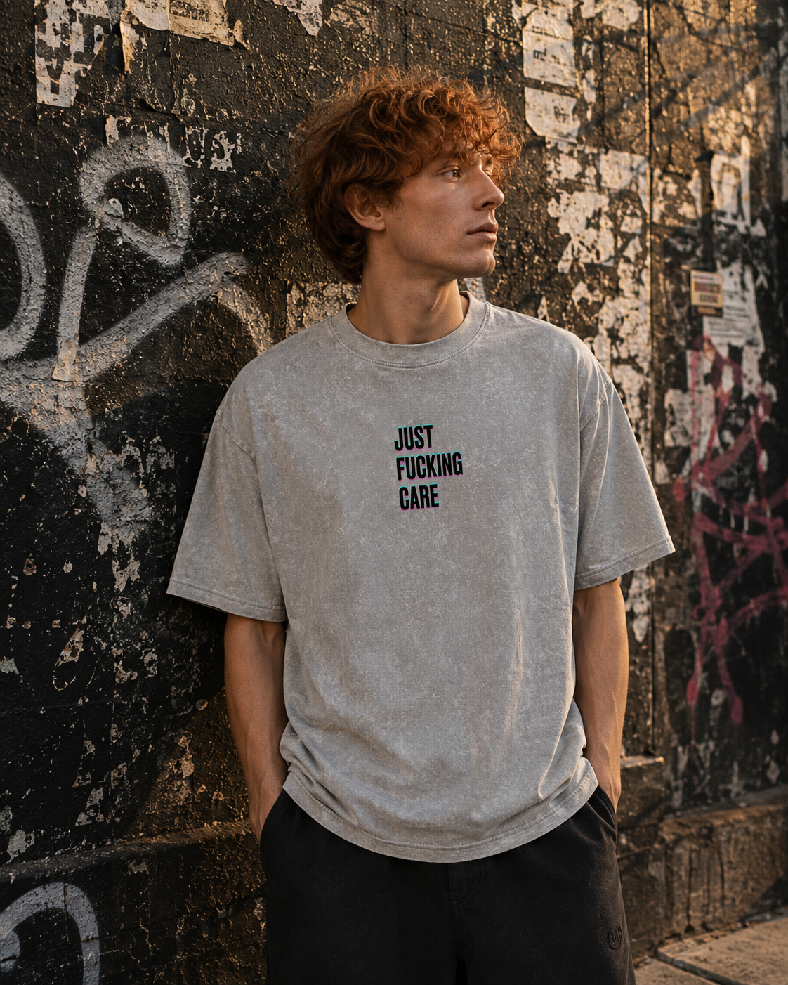 Just F*ing Care Light gray Oversized Tee